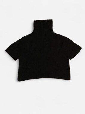 STAUD Black Ribbed Cropped Turtleneck Sweater Top Merino Wool Blend Size M